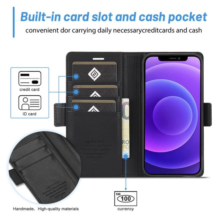 LC.imeeke - LC.IMEEKE iPhone 13 Skal Shockproof PU Läder - Svart