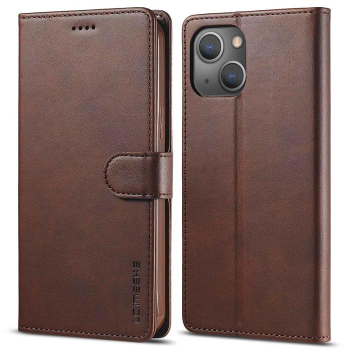 LC.imeeke - LC.IMEEKE iPhone 14 Fodral Flip Folio PU Läder - Brun