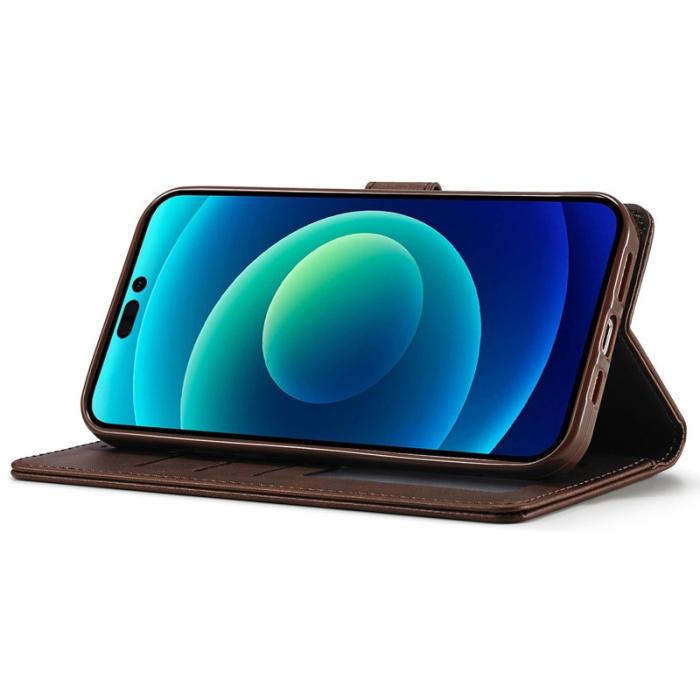 LC.imeeke - LC.IMEEKE iPhone 14 Fodral Flip Folio PU Läder - Brun