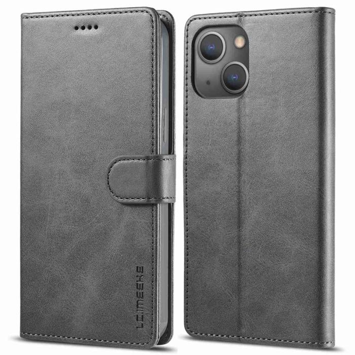LC.imeeke - LC.IMEEKE iPhone 14 Fodral Flip Folio PU Läder - Grå