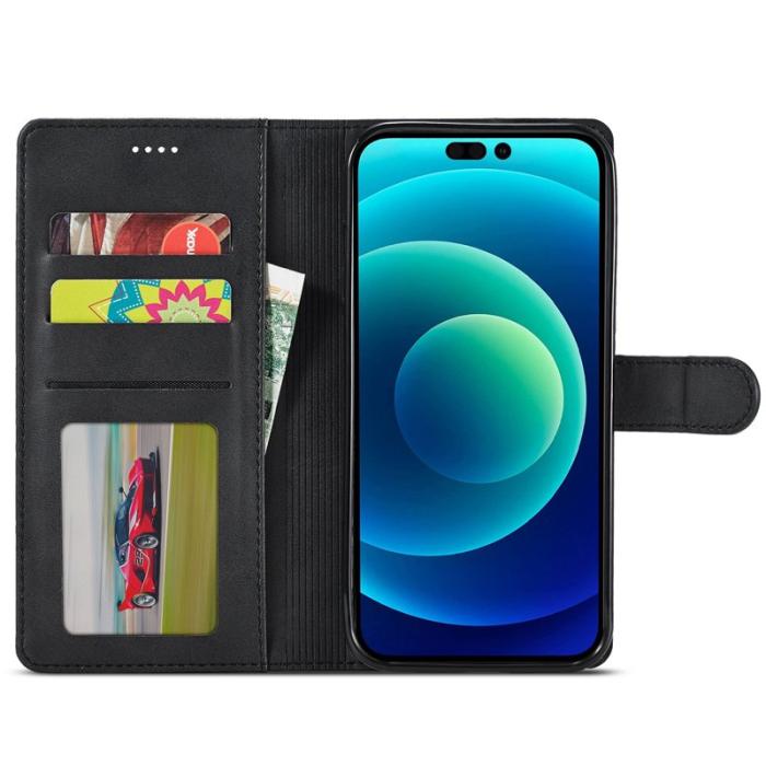LC.imeeke - LC.IMEEKE iPhone 14 Fodral Flip Folio PU Läder - Svart