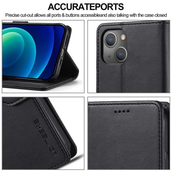 LC.imeeke - LC.IMEEKE iPhone 14 Fodral Flip Folio PU Läder - Svart