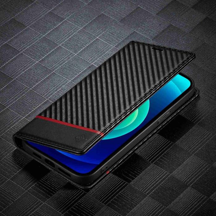 LC.imeeke - LC.IMEEKE iPhone 14 Fodral i PU-läder - Kolfibertextur - Vit