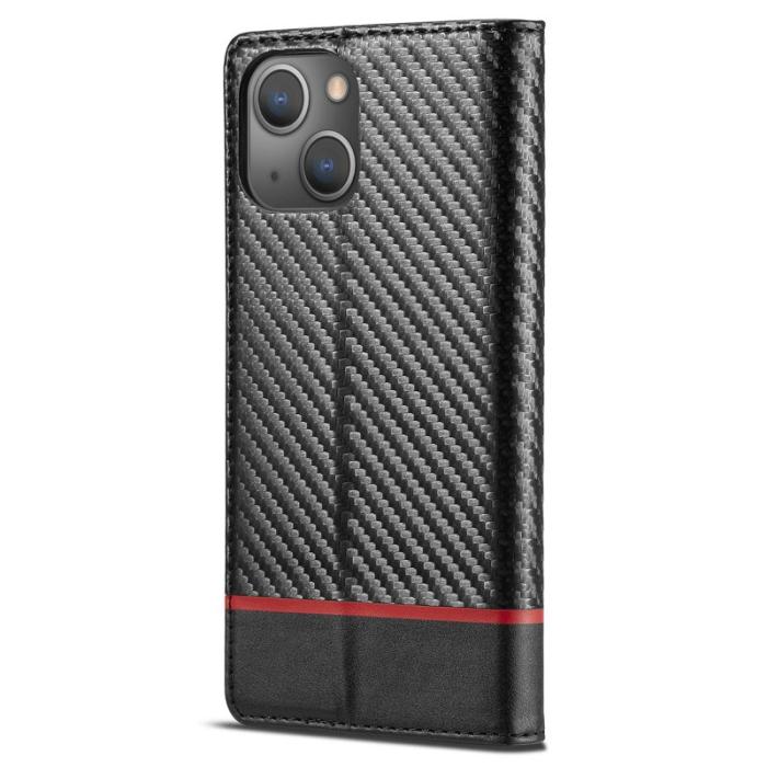 LC.imeeke - LC.IMEEKE iPhone 14 Fodral i PU-läder - Kolfibertextur - Vit