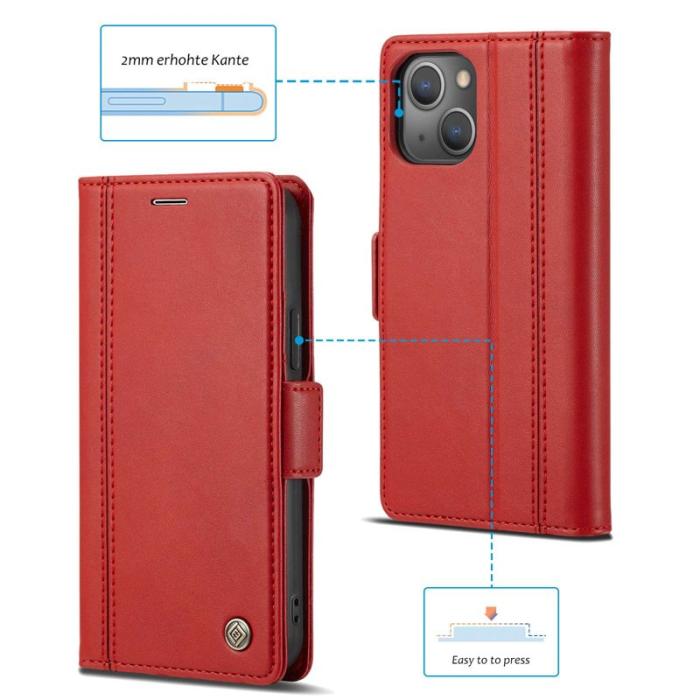 LC.imeeke - LC.IMEEKE iPhone 14 Fodral i PU-läder - Röd