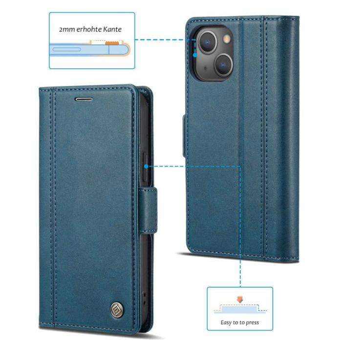 LC.imeeke - LC.IMEEKE iPhone 14 Fodral i PU-läder - Stöttålig - Blå