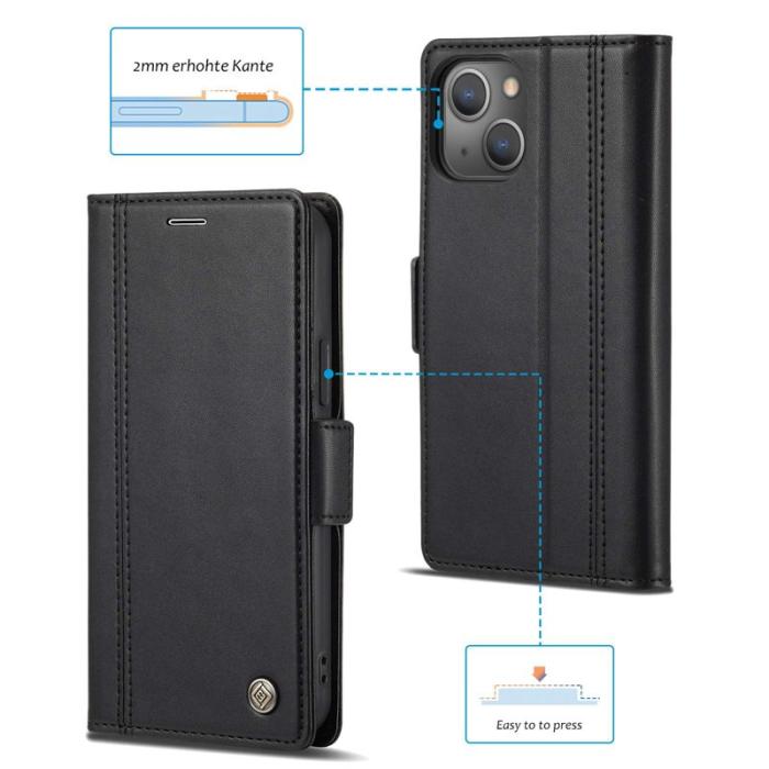 LC.imeeke - LC.IMEEKE iPhone 14 Fodral i PU-läder - Svart