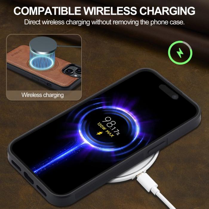 LC.imeeke - LC.IMEEKE iPhone 14 Fodral Magnetiskt Äkta läder - Brun