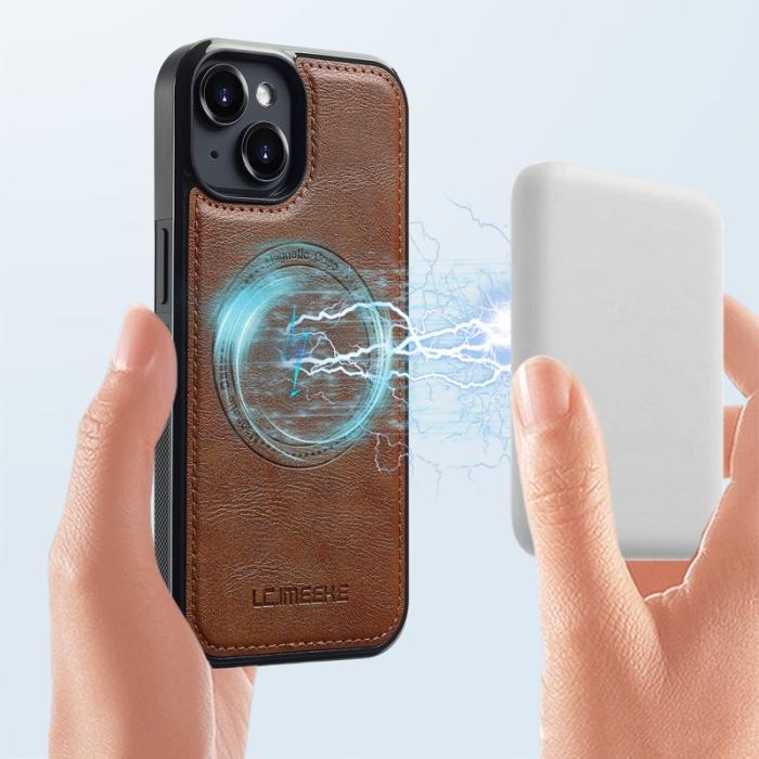 LC.imeeke - LC.IMEEKE iPhone 14 Fodral Magnetiskt Äkta läder - Brun