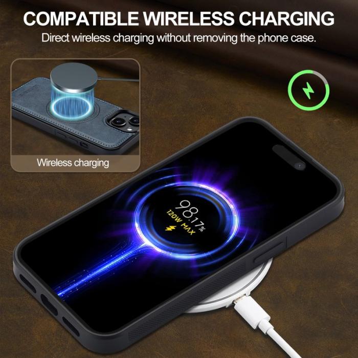 LC.imeeke - LC.IMEEKE iPhone 14 Fodral MagSafe Äkta läder - Blå