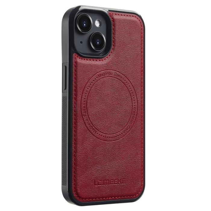 LC.imeeke - LC.IMEEKE iPhone 14 Fodral MagSafe Äkta läder - Röd