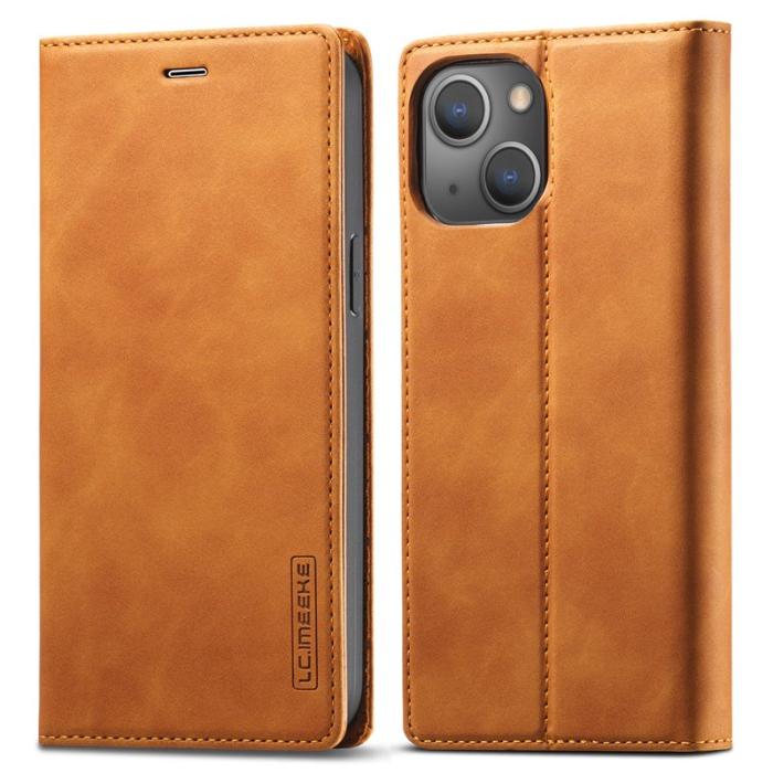 LC.imeeke - LC.IMEEKE iPhone 14 Fodral PU Läder Ställ Flip - Brun