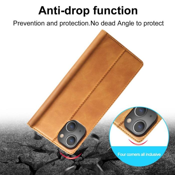 LC.imeeke - LC.IMEEKE iPhone 14 Fodral PU Läder Ställ Flip - Brun