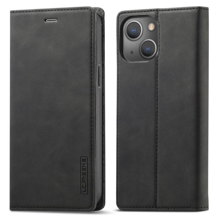 LC.imeeke - LC.IMEEKE iPhone 14 Fodral PU Läder Ställ Flip - Svart