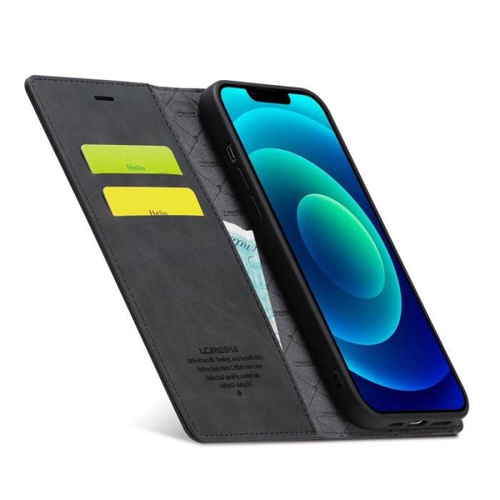 LC.imeeke - LC.IMEEKE iPhone 14 Fodral PU Läder Ställ Flip - Svart