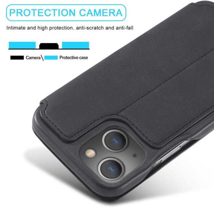 LC.imeeke - LC.IMEEKE iPhone 14 Fodral PU Läder Ställ - Svart