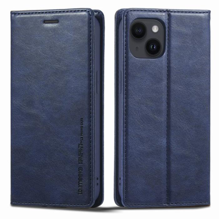 LC.imeeke - LC.IMEEKE iPhone 14 Fodral RFID Blocking PU Läder - Blå