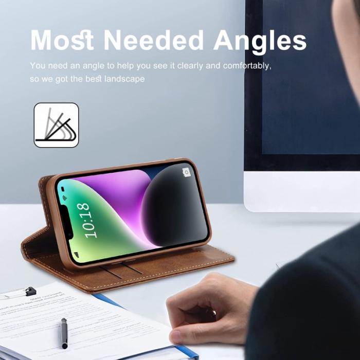 LC.imeeke - LC.IMEEKE iPhone 14 Fodral RFID Blocking PU Läder - Brun