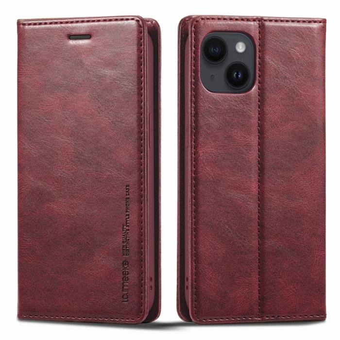 LC.imeeke - LC.IMEEKE iPhone 14 Fodral RFID Blocking PU Läder - Röd