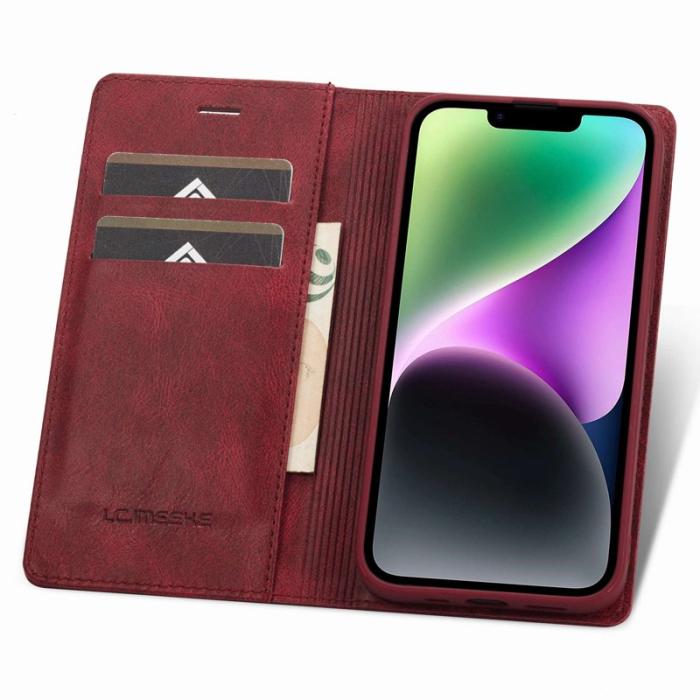 LC.imeeke - LC.IMEEKE iPhone 14 Fodral RFID Blocking PU Läder - Röd