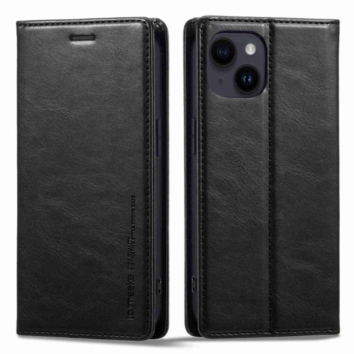 LC.imeeke - LC.IMEEKE iPhone 14 Fodral RFID Blocking PU Läder - Svart