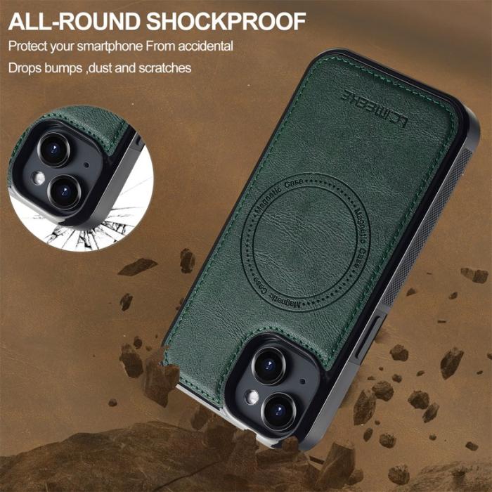 LC.imeeke - LC.IMEEKE iPhone 14 Plus Fodral - Äkta läder - Grön