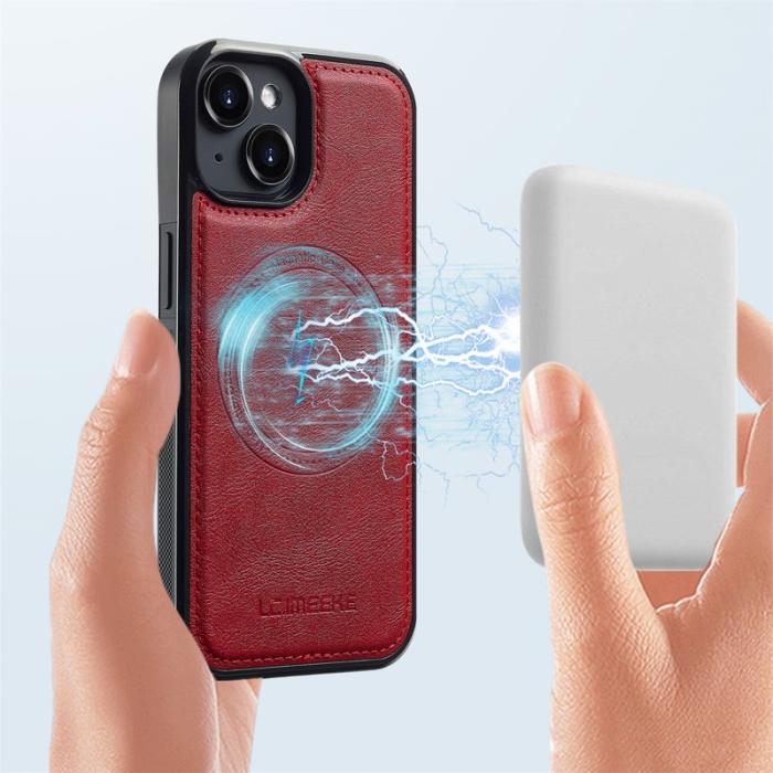 LC.imeeke - LC.IMEEKE iPhone 14 Plus Fodral Äkta läder - Röd