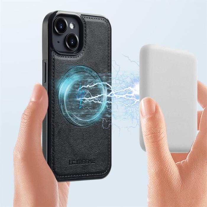 LC.imeeke - LC.IMEEKE iPhone 14 Plus Fodral Äkta läder - Svart