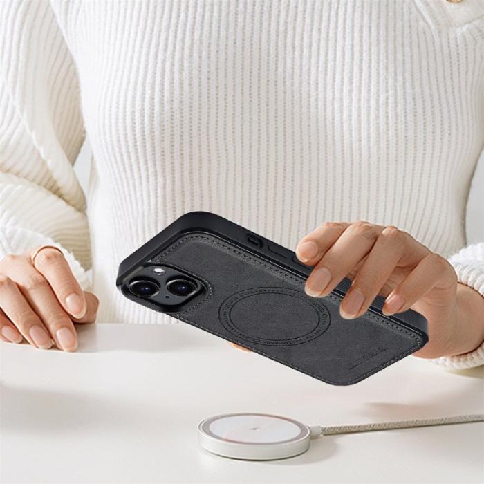 LC.imeeke - LC.IMEEKE iPhone 14 Plus Fodral Äkta läder - Svart