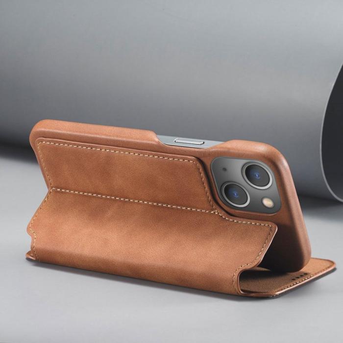 LC.imeeke - LC.IMEEKE iPhone 14 Plus Fodral i Äkta läder - Ljusbrun