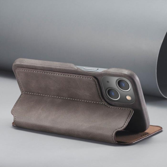 LC.imeeke - LC.IMEEKE iPhone 14 Plus Fodral i PC+PU Läder - Mörkbrun