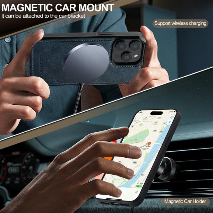 LC.imeeke - LC.IMEEKE iPhone 14 Pro Fodral Äkta läder - Blå