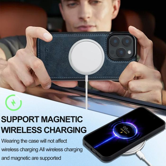 LC.imeeke - LC.IMEEKE iPhone 14 Pro Fodral Äkta läder - Blå