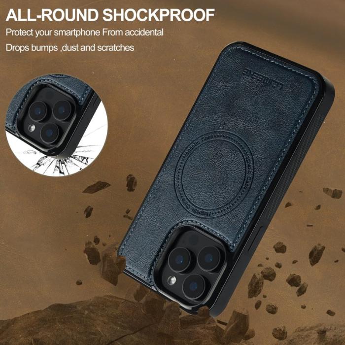 LC.imeeke - LC.IMEEKE iPhone 14 Pro Fodral Äkta läder - Blå