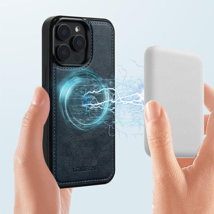 LC.imeeke - LC.IMEEKE iPhone 14 Pro Fodral Äkta läder - Blå