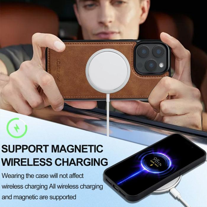 LC.imeeke - LC.IMEEKE iPhone 14 Pro Fodral Äkta läder - Brun