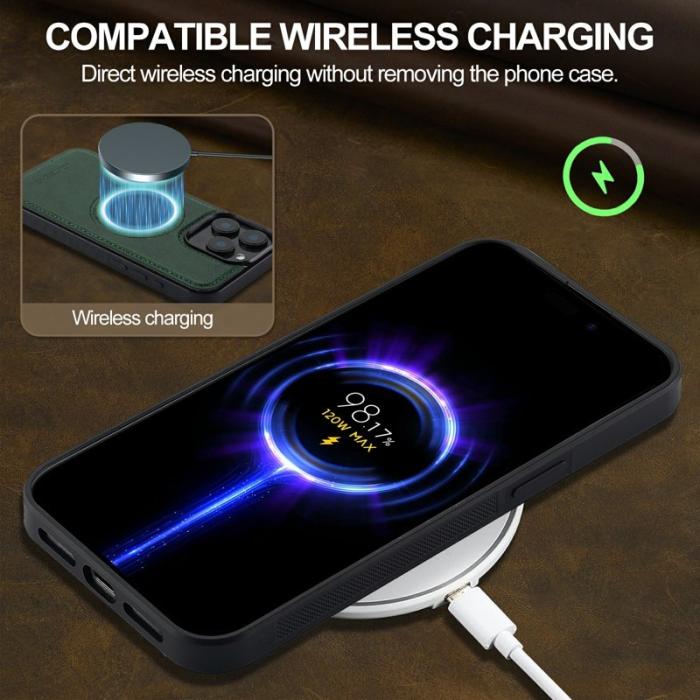 LC.imeeke - LC.IMEEKE iPhone 14 Pro Fodral Äkta läder - Grön