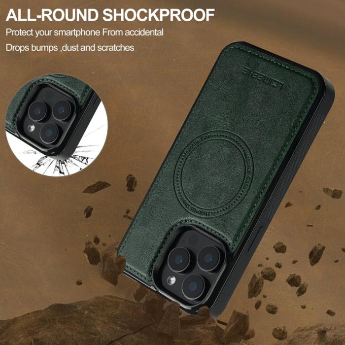 LC.imeeke - LC.IMEEKE iPhone 14 Pro Fodral Äkta läder - Grön