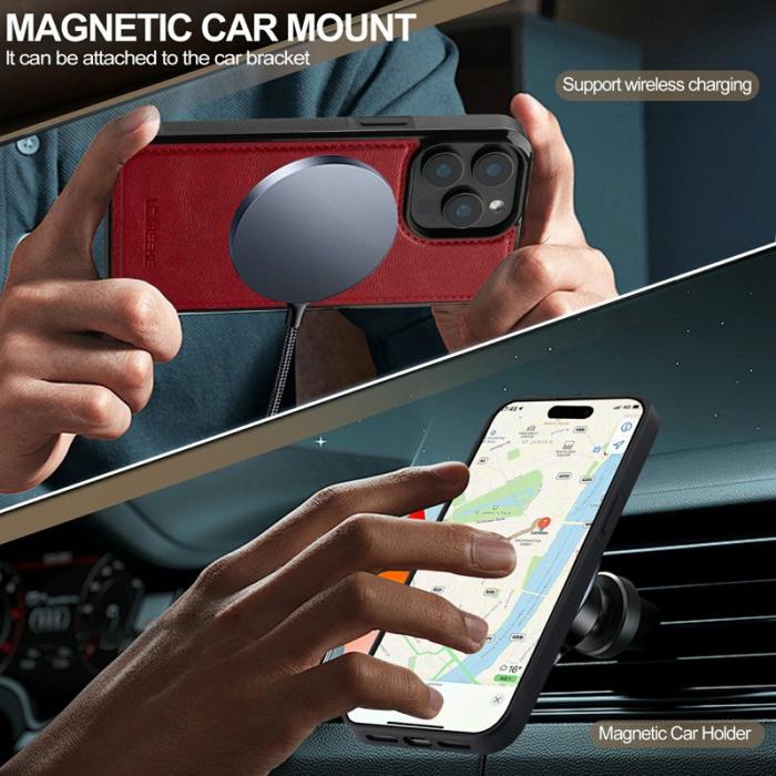 LC.imeeke - LC.IMEEKE iPhone 14 Pro Fodral Äkta läder - Röd