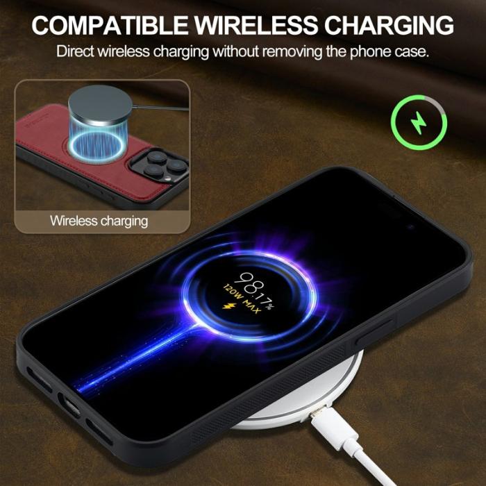 LC.imeeke - LC.IMEEKE iPhone 14 Pro Fodral Äkta läder - Röd