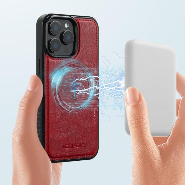 LC.imeeke - LC.IMEEKE iPhone 14 Pro Fodral Äkta läder - Röd