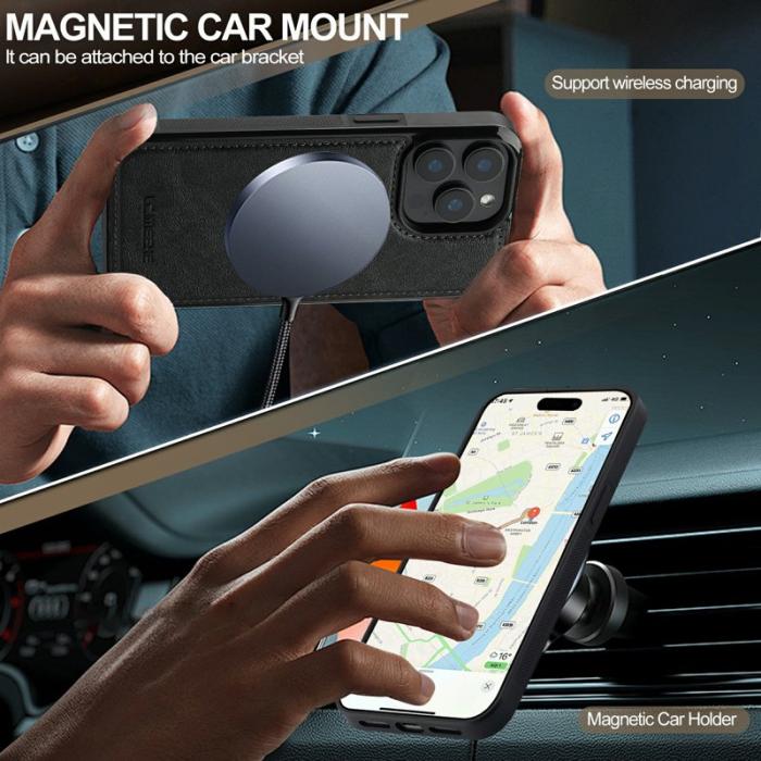 LC.imeeke - LC.IMEEKE iPhone 14 Pro Fodral Äkta läder - Svart