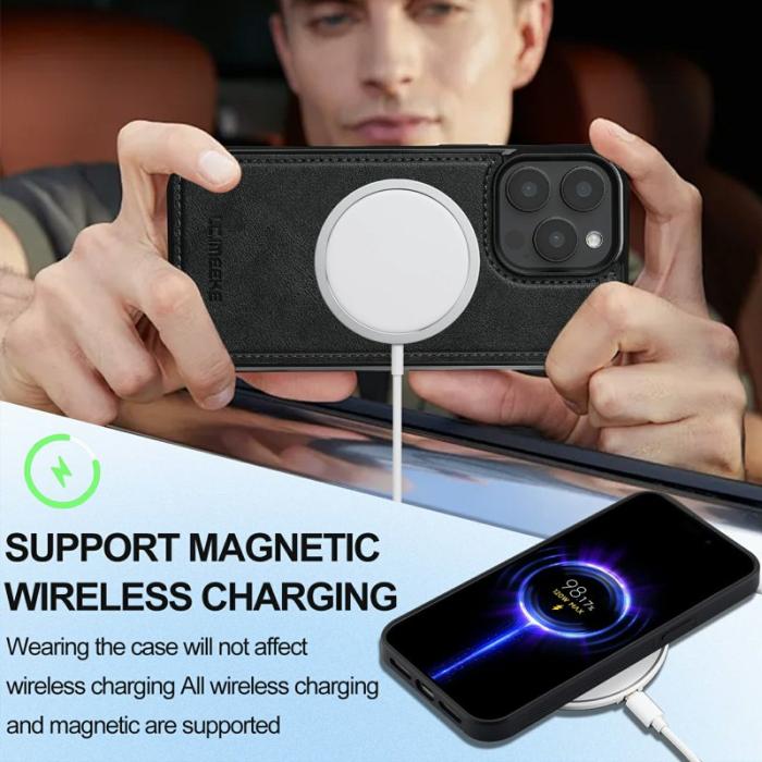 LC.imeeke - LC.IMEEKE iPhone 14 Pro Fodral Äkta läder - Svart