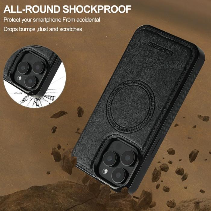 LC.imeeke - LC.IMEEKE iPhone 14 Pro Fodral Äkta läder - Svart