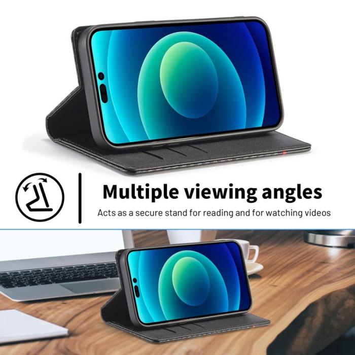 LC.imeeke - LC.IMEEKE iPhone 14 Pro Fodral Äkta läder - Vertikal Rand