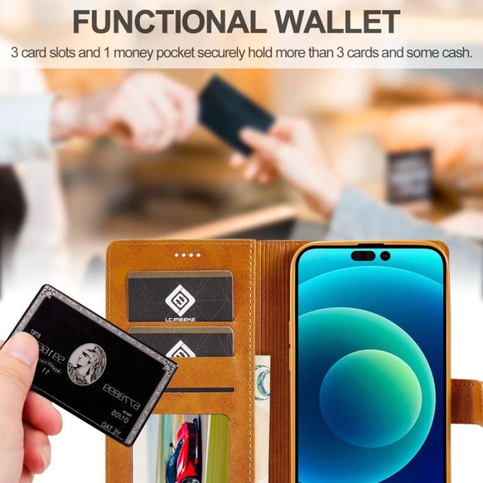 LC.imeeke - LC.IMEEKE iPhone 14 Pro Fodral i PU-läder - Ljusbrun