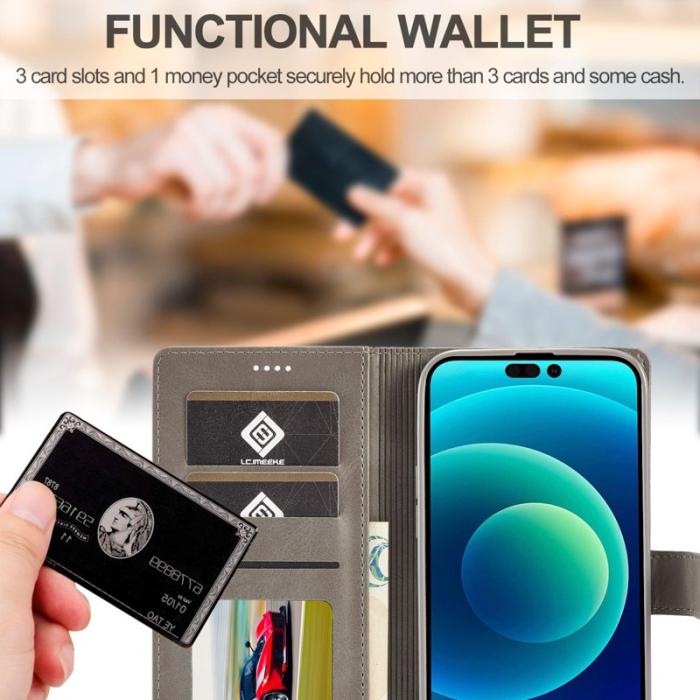 LC.imeeke - LC.IMEEKE iPhone 14 Pro Fodral PU Läder - Grå