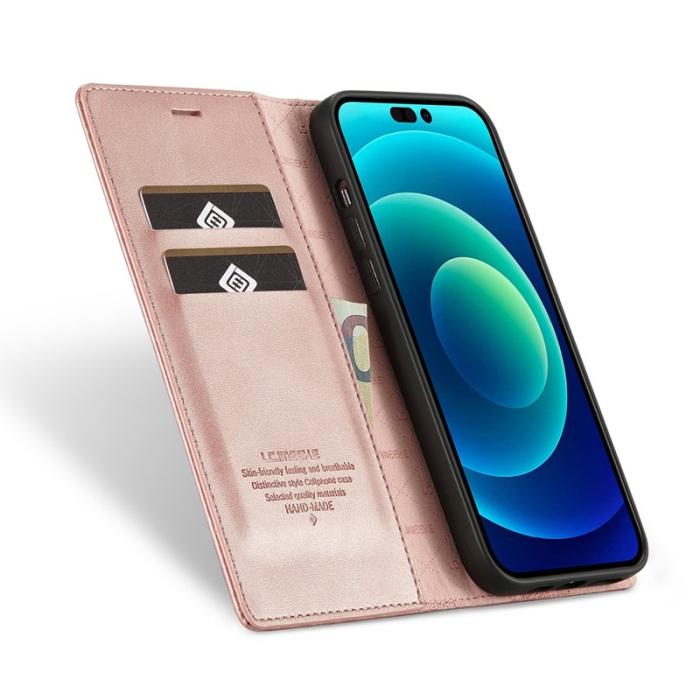 LC.imeeke - LC.IMEEKE iPhone 14 Pro Fodral PU Läder - Starkt Magnetiskt - Rosa