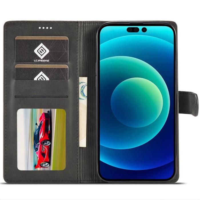 LC.imeeke - LC.IMEEKE iPhone 14 Pro Fodral PU Läder - Svart