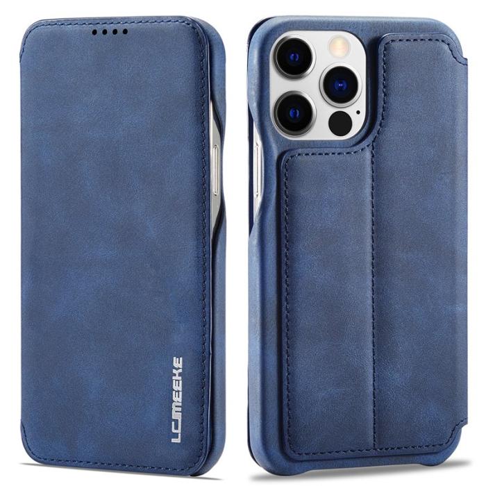 LC.imeeke - LC.IMEEKE iPhone 14 Pro Fodral Ställ Magnetisk PU Läder - Blå